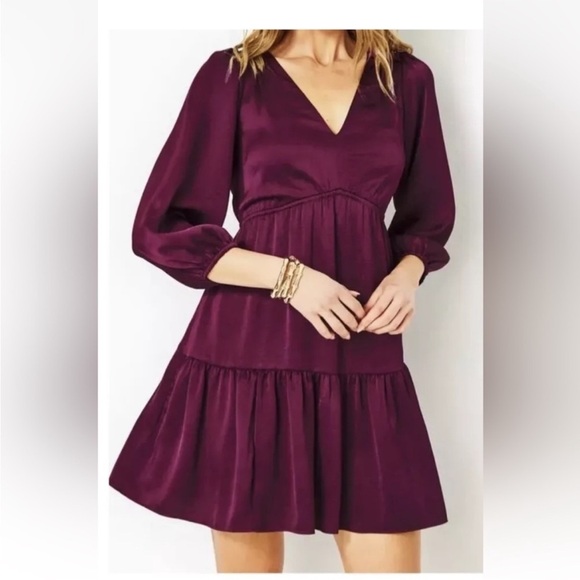 LILLY PULITZER Amarena Cherry Deacon Vneck Dress Satin Flowy Size 6 NEW - Picture 1 of 13